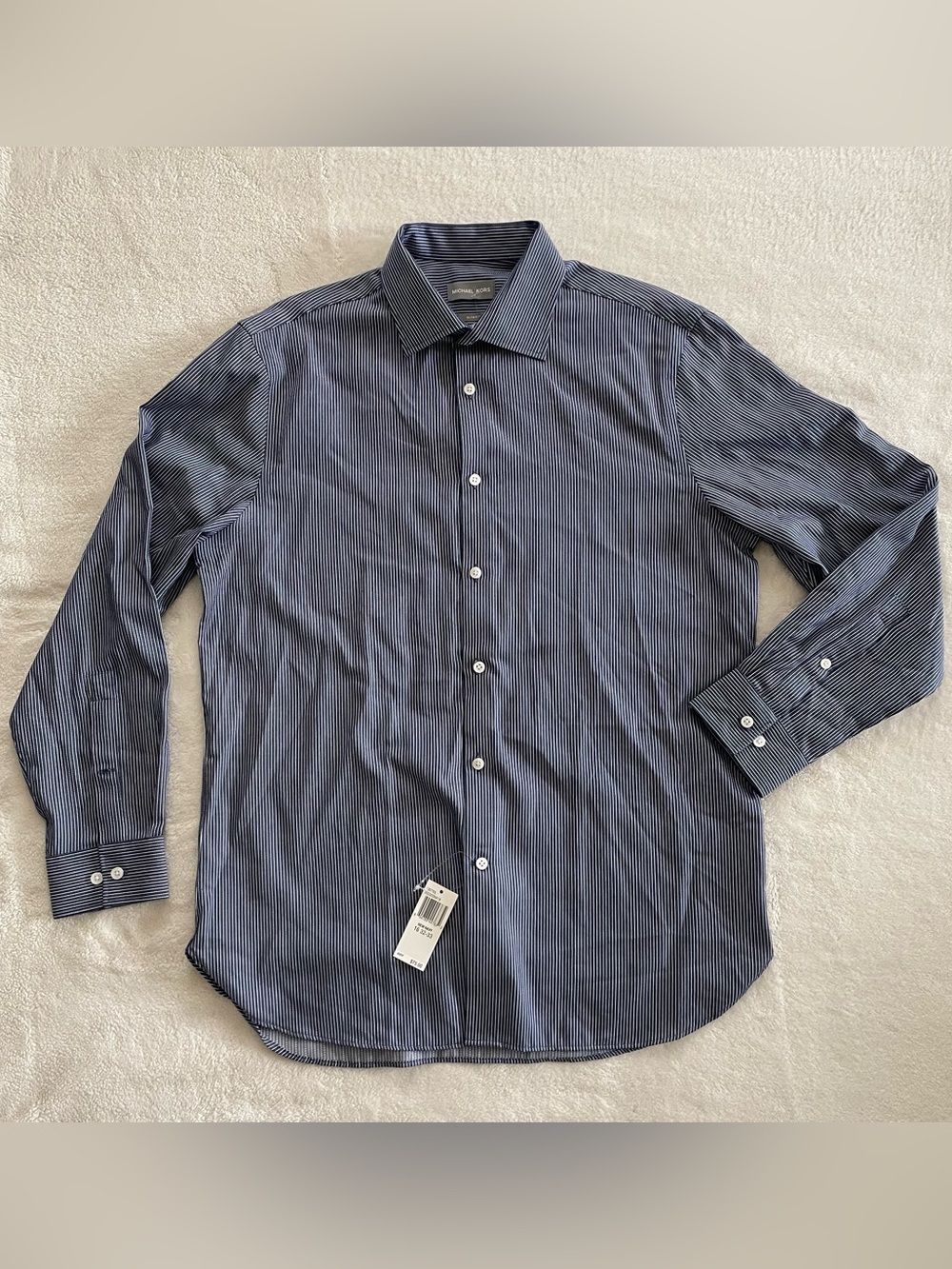 NWT Michael Kors Navy Blue Pinstripe Button Down Long Sleeve size L 100% Cotton